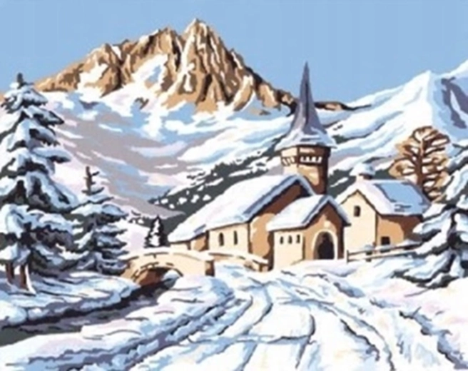 Norimpex Pictură pe numere cabană înzăpezită la munte 40 × 50 cm