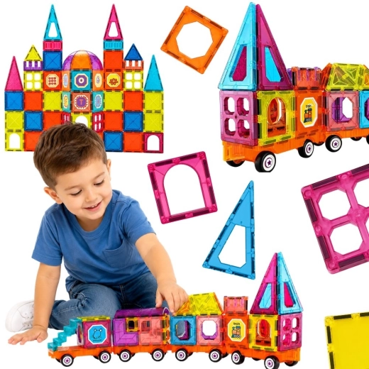 Set de construcție magnetic 3D Woopie, trenuleț, 71 de piese