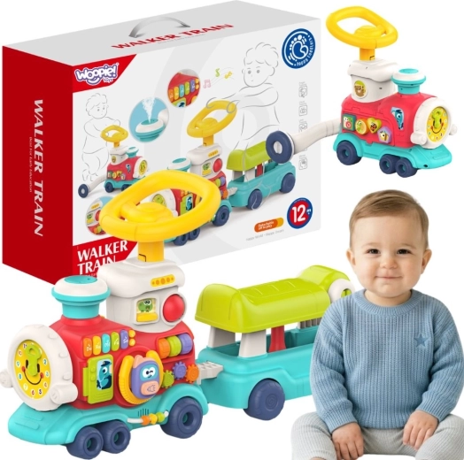 Woopie Baby locomotivă interactivă 2în1 – premergător (vehicul de împins) și vehicul de tip ride-on cu abur