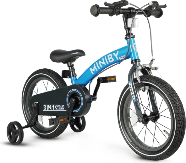 Qplay bicicletă pentru copii Miniby 3 în 1 albastră (14")