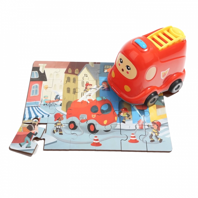 TOP BRIGHT puzzle din lemn cu jucărie – mașină de pompieri, 24 de piese