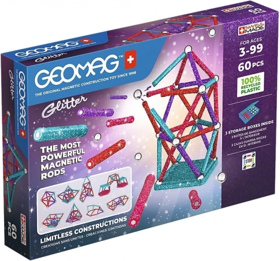 Geomag Glitter set magnetic sclipitor din plastic reciclat 60 piese