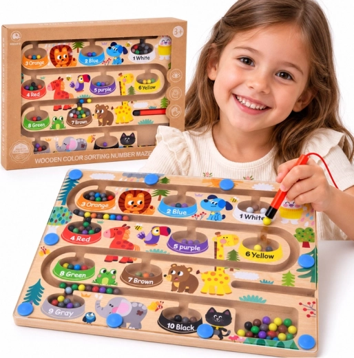 Labirint magnetic din lemn Zoo pentru învățarea culorilor și numărat