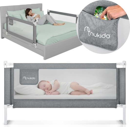 Barieră de siguranță pentru pat Nukido 160 cm, gri