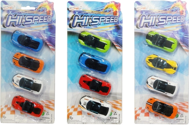 Set de mașinuțe de curse metalice, 4 buc.