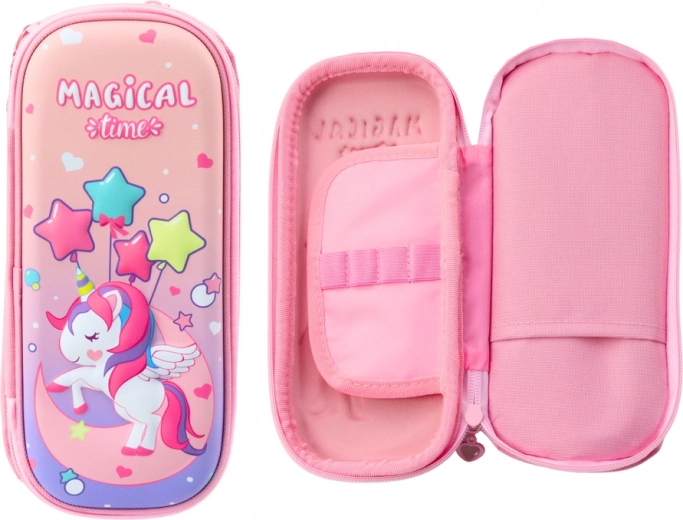Penar roz roz cu unicorn 3D, cu două compartimente 24 × 11 × 7 cm