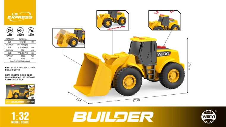 Excavator interactiv galben cu lumini și sunete, scara 1:32