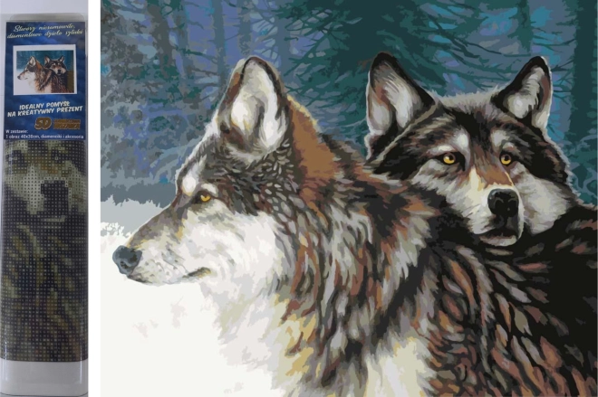 Pictură cu diamante – lupi iarna 30 × 40 cm