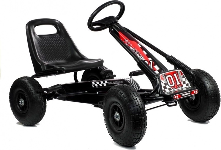Kart cu pedale A-15 cu roți pneumatice – negru