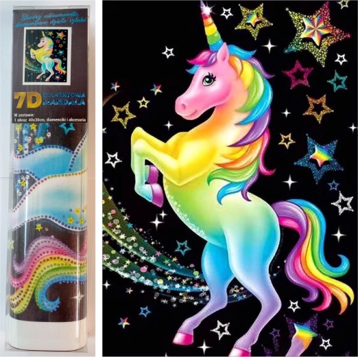 Pictură cu diamante Unicorn curcubeu 30 × 40 cm