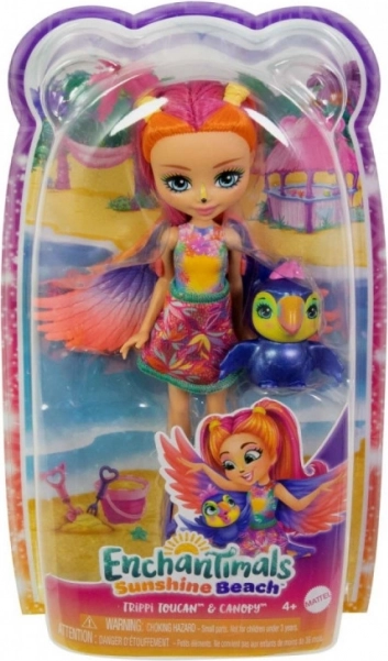 enchantimals păpușă fiippi tucan și animăluț canopy – sunshine beach