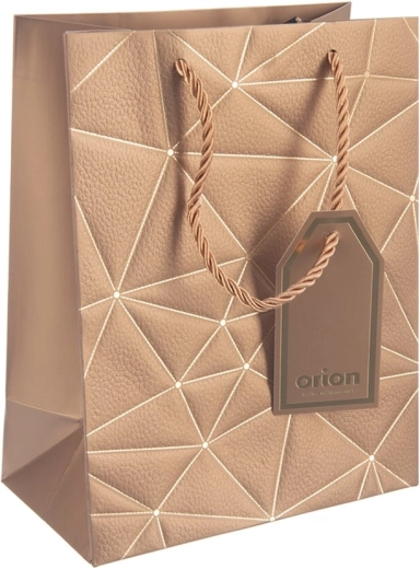 Pungă cadou din hârtie cu motiv auriu tip grilaj 18 × 10 × 23 cm