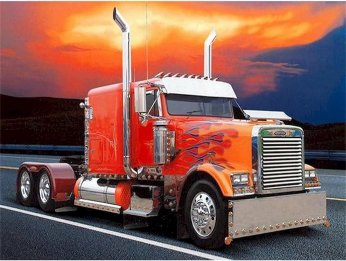 Pictură cu diamante Camion roșu cu flăcări 30x40cm