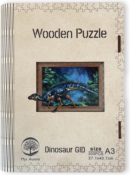 Puzzle din lemn cu dinozaur A3 care strălucește în întuneric