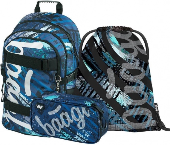 Set școlar BAAGL Skate Structuri – rucsac, penar și săculeț
