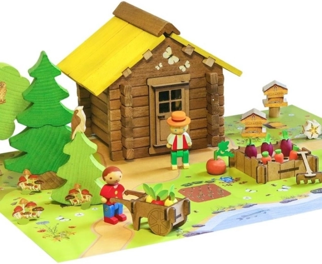 Jeujura – set de construcție din lemn Căsuță în natură (95 de piese)