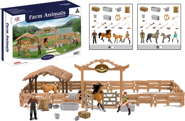 Incintă mare pentru cai cu călăreț – animale de la fermă