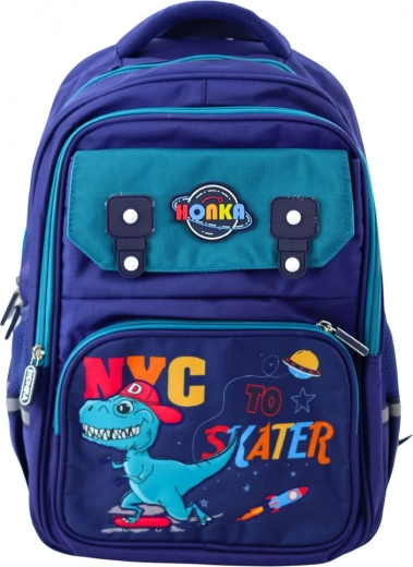 Rucsac școlar pentru copii cu motiv dinozauri, albastru marin 41x30x16 cm