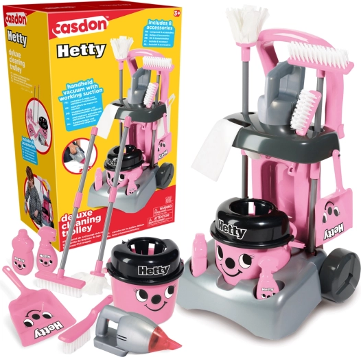 Cărucior de curățenie Casdon Hetty deluxe cu aspirator și mop pentru copii