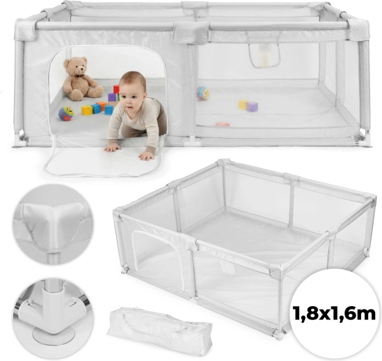 Țarc pentru copii 180 × 160 cm gri cu geantă de transport ECOTOYS