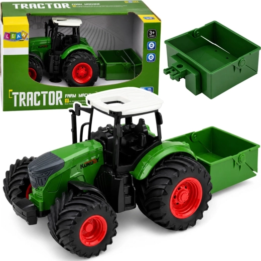 Tractor agricol cu împrăștietor de îngrășământ 1:24, verde, roți din cauciuc