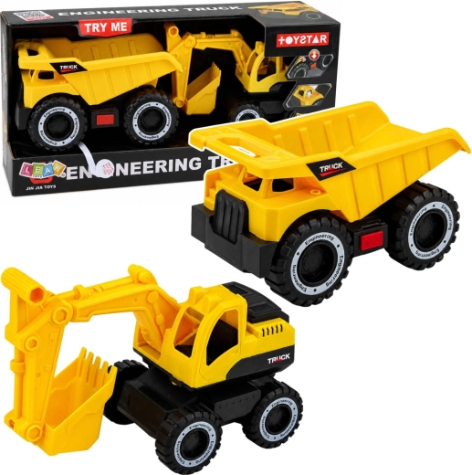 Set de vehicule de construcții – excavator și camion basculant cu lumini și sunete, galben