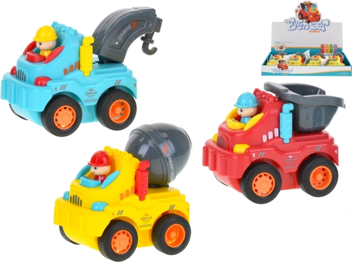 Mașinuță de construcții veselă cu mecanism de inerție 8 cm, 3 tipuri