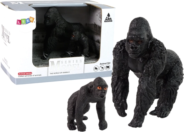 Set de 2 figurine gorile – gorilă cu pui, seria Animalele lumii