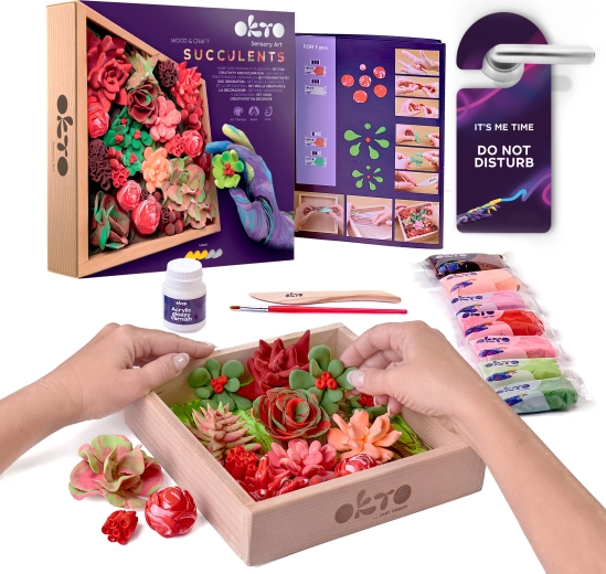 Set creativ de modelaj OKTO Passion pentru suculente, în ramă din lemn, 21 × 21 cm