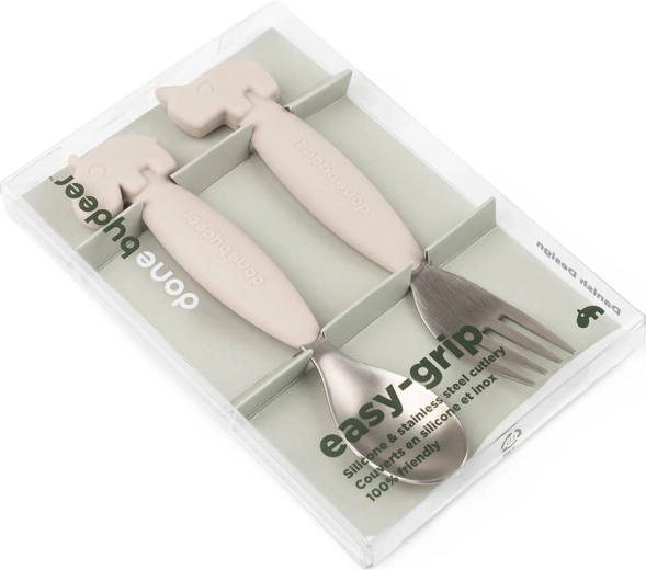 Done by Deer set de lingurițe și furculițe pentru copii Easy-grip Deer friends, culoare nisip