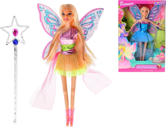 Păpușă zână cu aripi și baghetă magică, articulată 29 cm