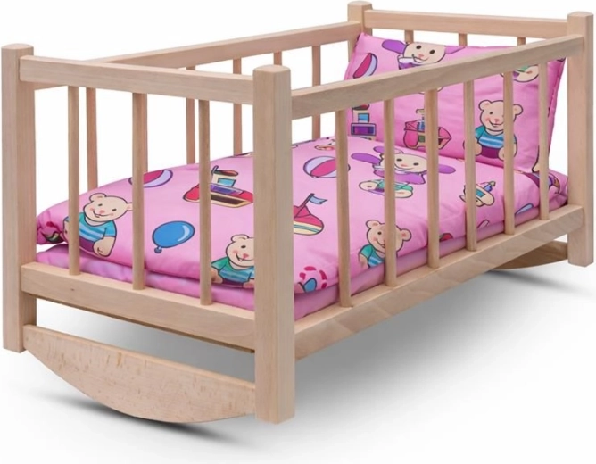 Leagăn din lemn pentru păpuși cu lenjerie BABY MIX Bears