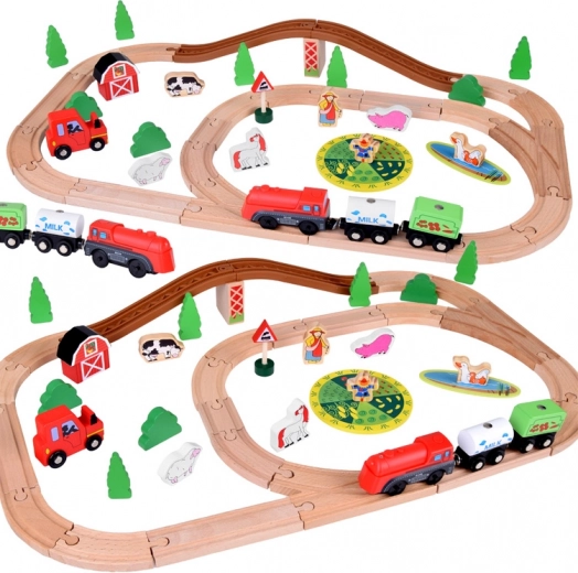 Set de tren de jucărie din lemn Fermă pentru copii
