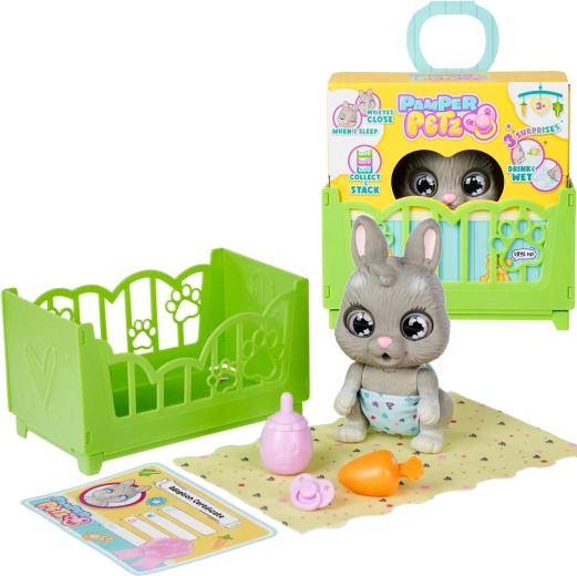 Pamper Petz iepuraș interactiv cu biberon, scutec și accesorii