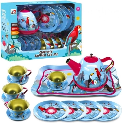 Set de ceai metalic pentru copii cu păsări tropicale, 14 piese