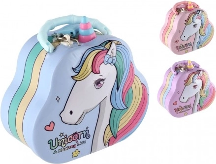 Pușculiță din tablă – poșetă cu unicorn cu lacăt 15 × 14 cm