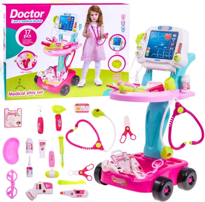 Cărucior medical pentru copii – set pentru micul doctor – Roz