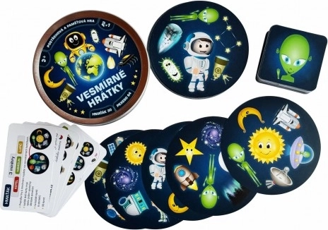 Teddies Joacă spațială 2în1 – joc de cărți de atenție în cutie metalică