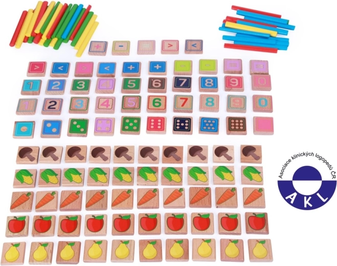 Lucy & Leo învățăm să numărăm – set educațional din lemn cu 135 de piese