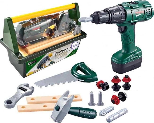 Set mare de scule pentru copii Woopie cu bormașină, 15 elemente