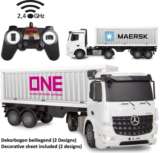 Camion RC cu container Mercedes-Benz Arocs 1:26, cu telecomandă de 2,4 GHz