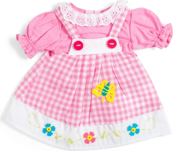 Bigjigs Toys rochiță roz în carouri cu șorțuleț pentru păpușă 34 cm