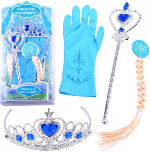 Set magic de prințesă cu coroană, baghetă, cosiță împletită și mănușă – Roșu