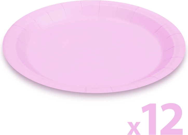 Set de farfurii de hârtie roz, 23 cm, 12 bucăți