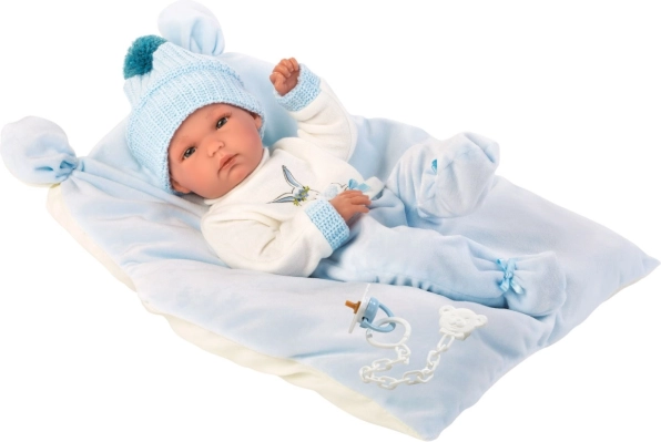 Llorens New Born băiețel – păpușă realistă cu corp din vinil integral 35 cm