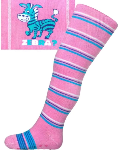 Ciorapi pantalon din bumbac cu ABS New Baby, roz, zebră cu dungi, măr. 104–110