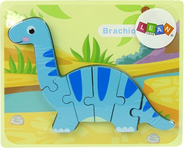 Puzzle din lemn dinozaur brahiosaur albastru