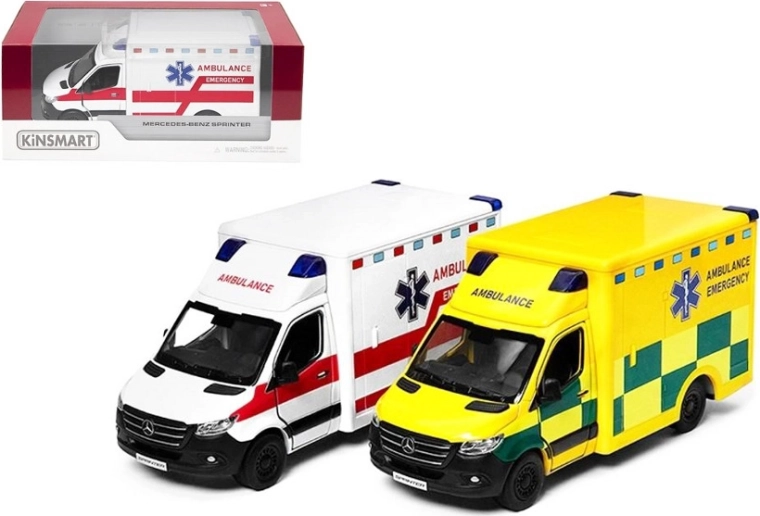 Mercedes‑Benz Sprinter ambulanță model metalic cu mecanism Pull Back