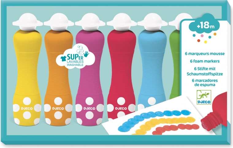 Djeco culori spumoase cu aplicator cu burete pentru copii