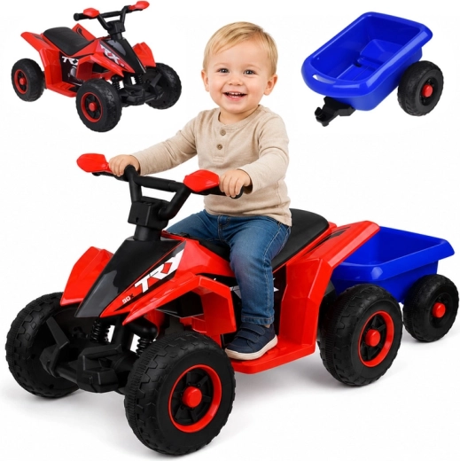 ATV electric pentru copii pe acumulator cu remorcă, cu efecte luminoase și sonore – Roșie